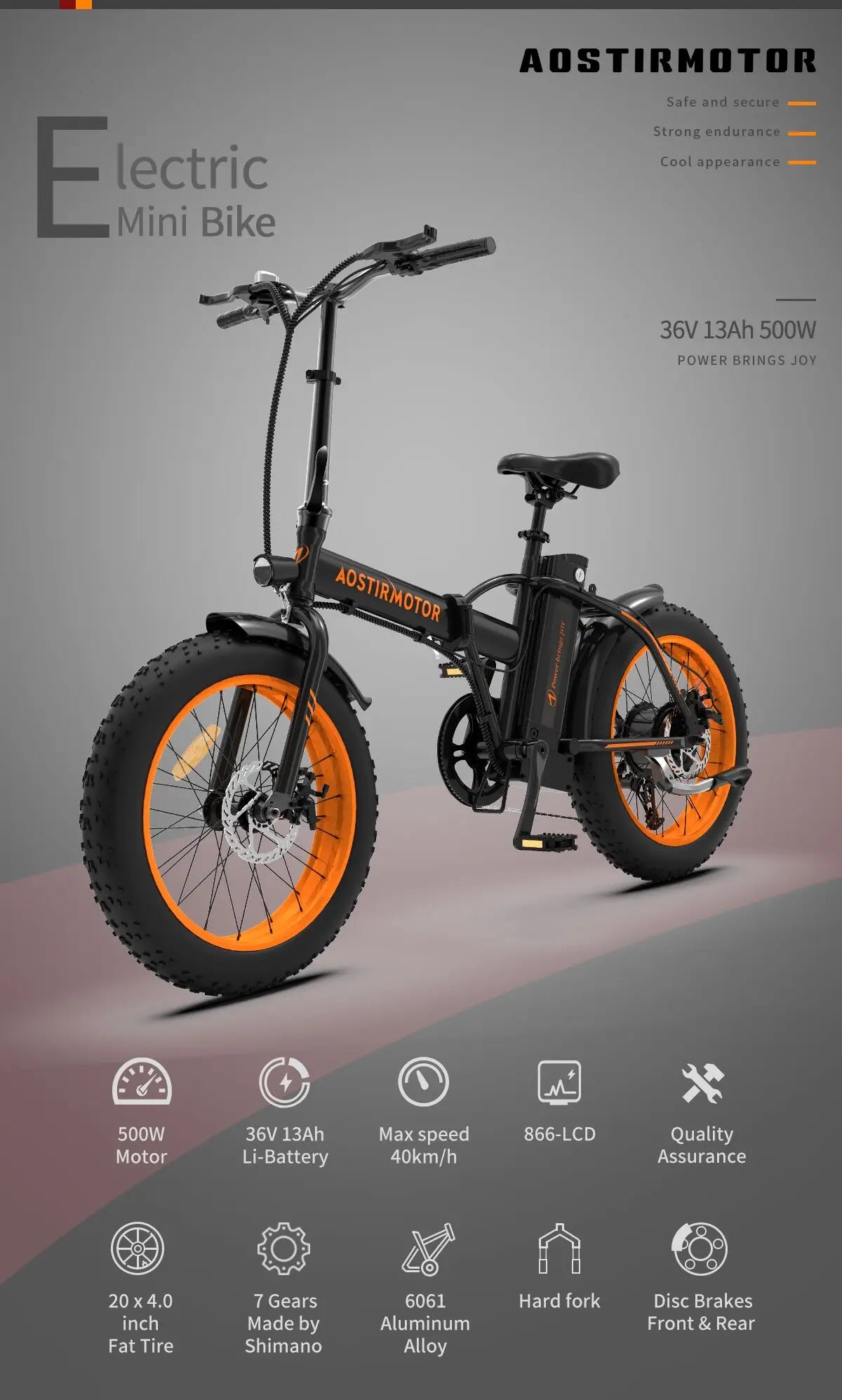 500W Folding Ebike Lithium Battery  20 Inch Fat Tire