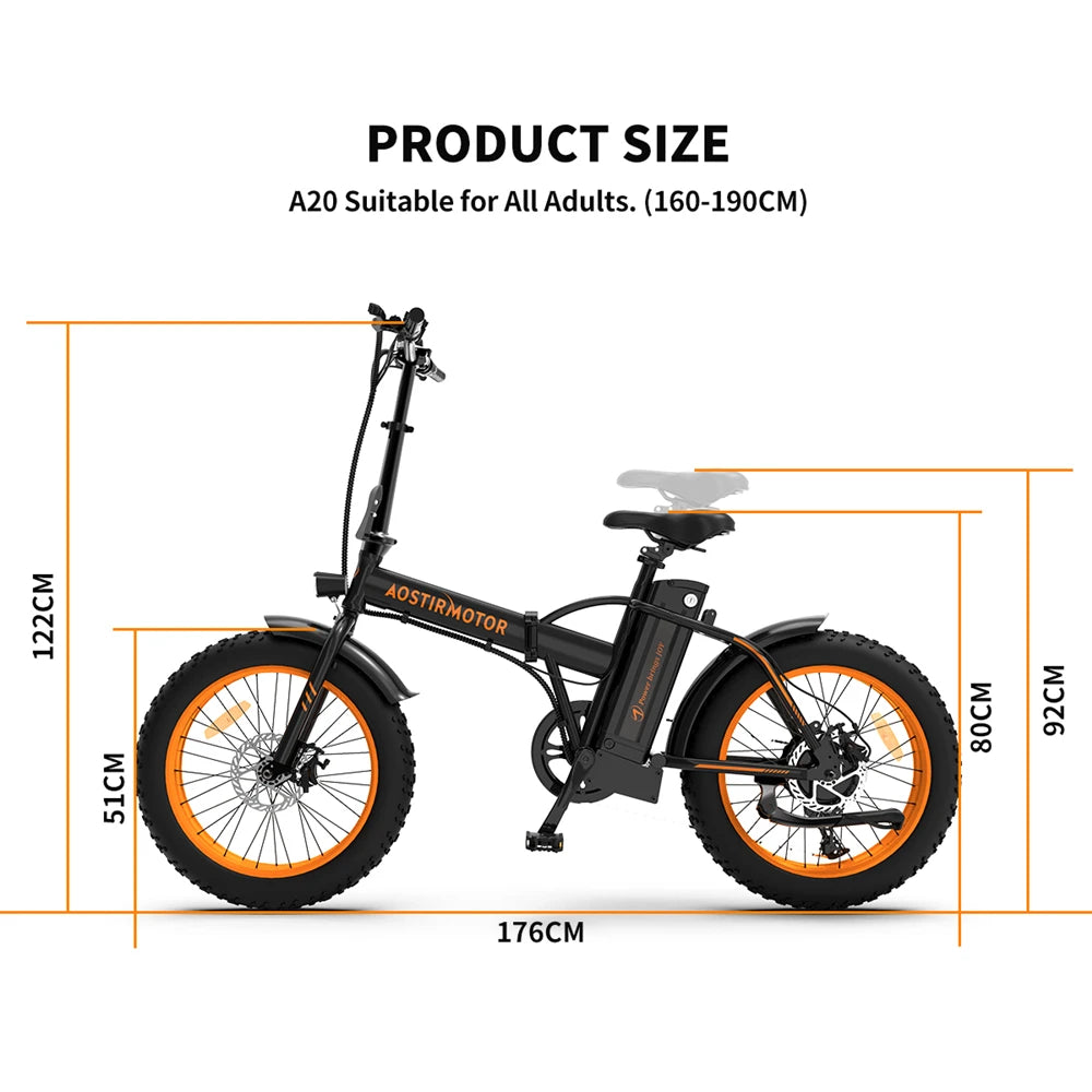 500W Folding Ebike Lithium Battery  20 Inch Fat Tire