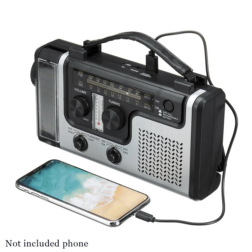 Solar Powered Hand Crank Radio  with LED Flashlight