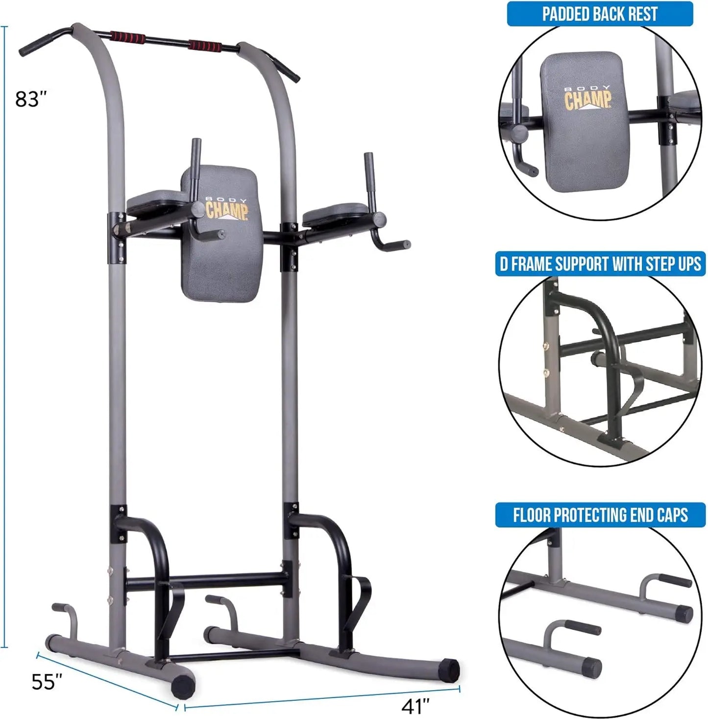 Multi-Function Power Station for Pull Ups, Push Ups, Vertical Knee