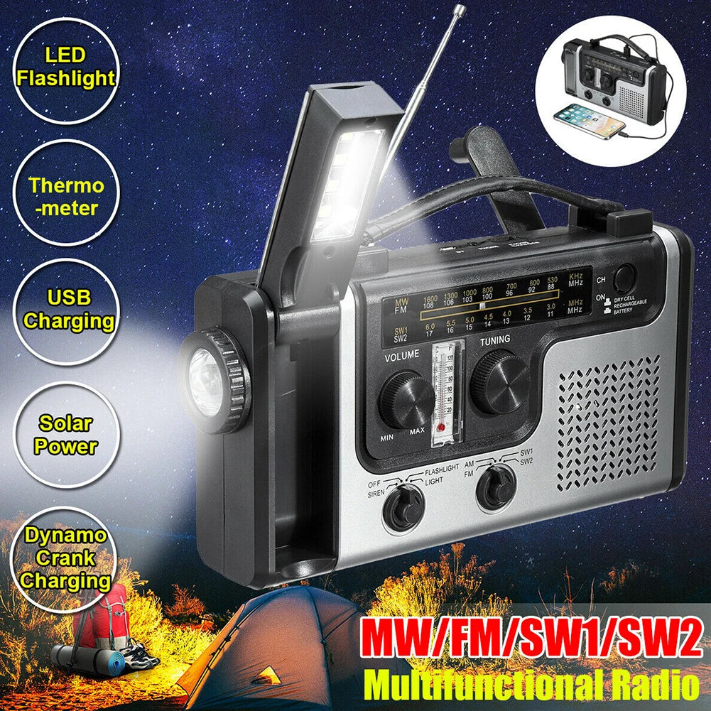 Solar Powered Hand Crank Radio  with LED Flashlight