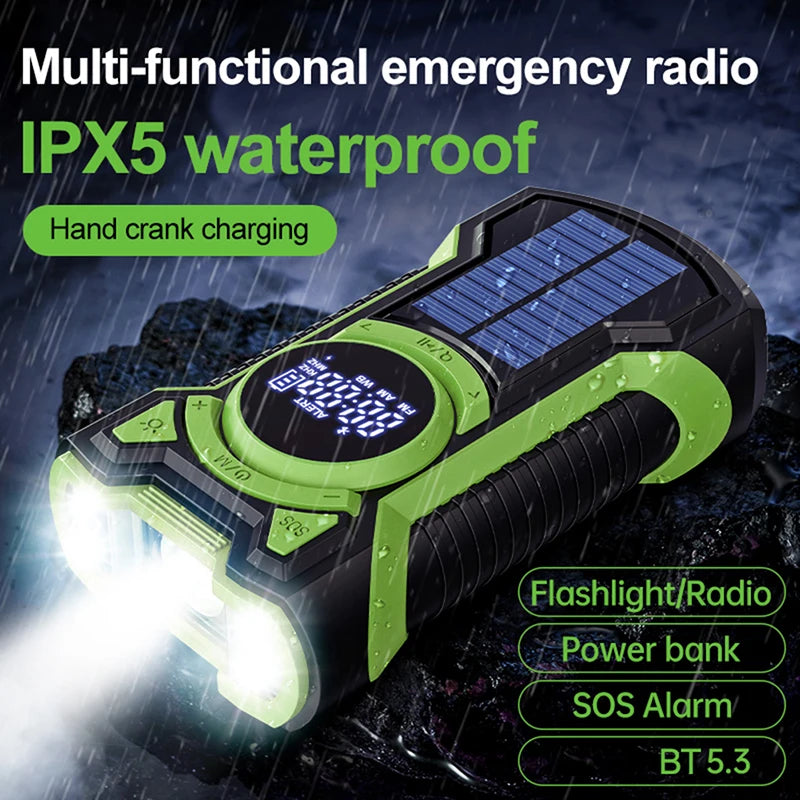 Multifunctional Hand Crank Solar USB Weather Radio with LED Flashlight