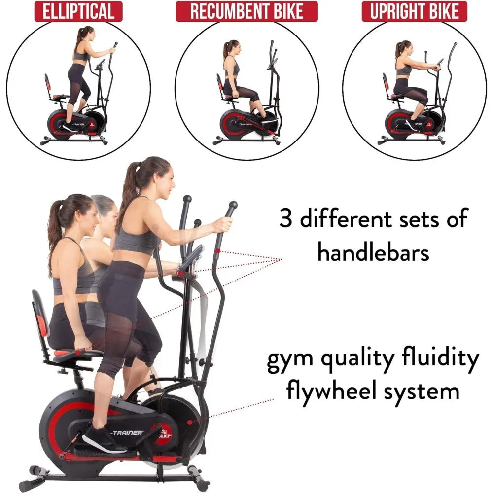 3 in 1 Exercise Machine, Elliptical, Upright Cycling, and Reclined Bike Modes