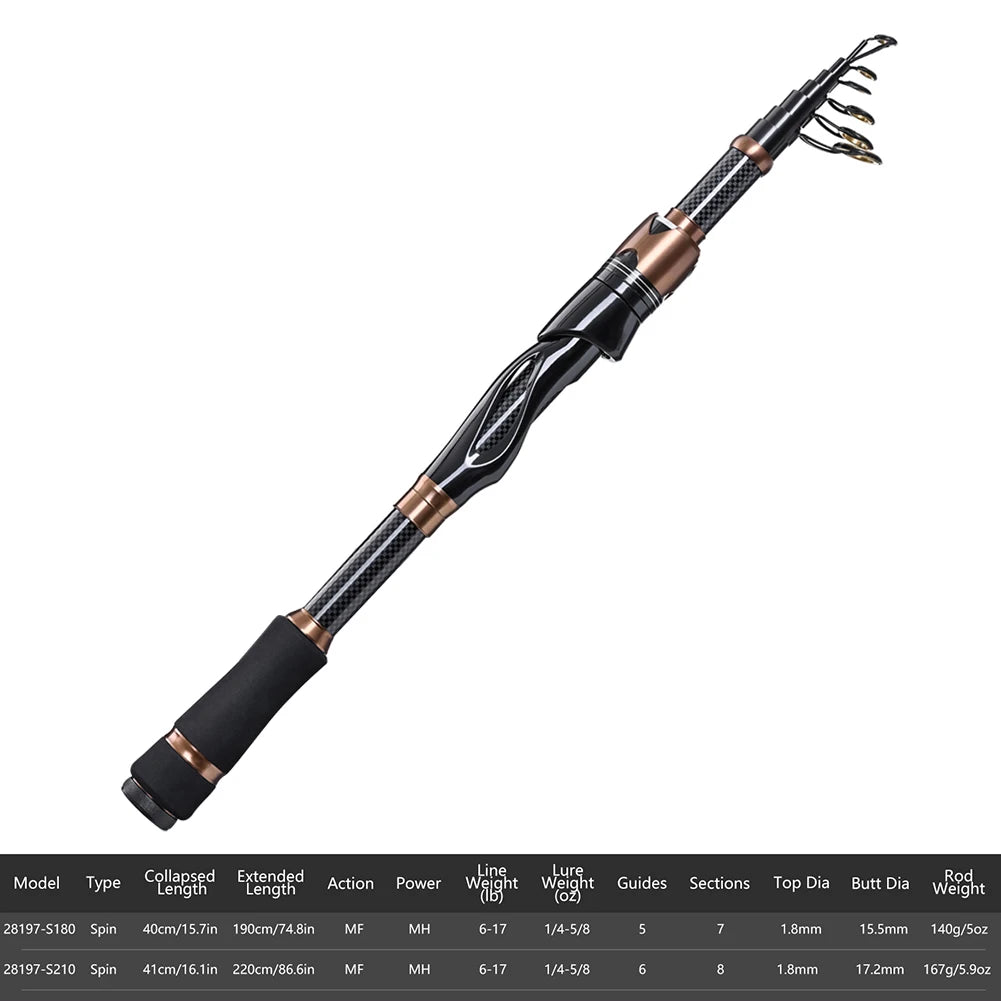 LEO Telescopic Sea Fishing Rod Lightweight 1.8m/2.1m  Carbon Fiber