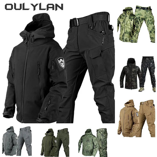 Outdoor Shark Skin Warmth Jackets Pants Set Men Tactical