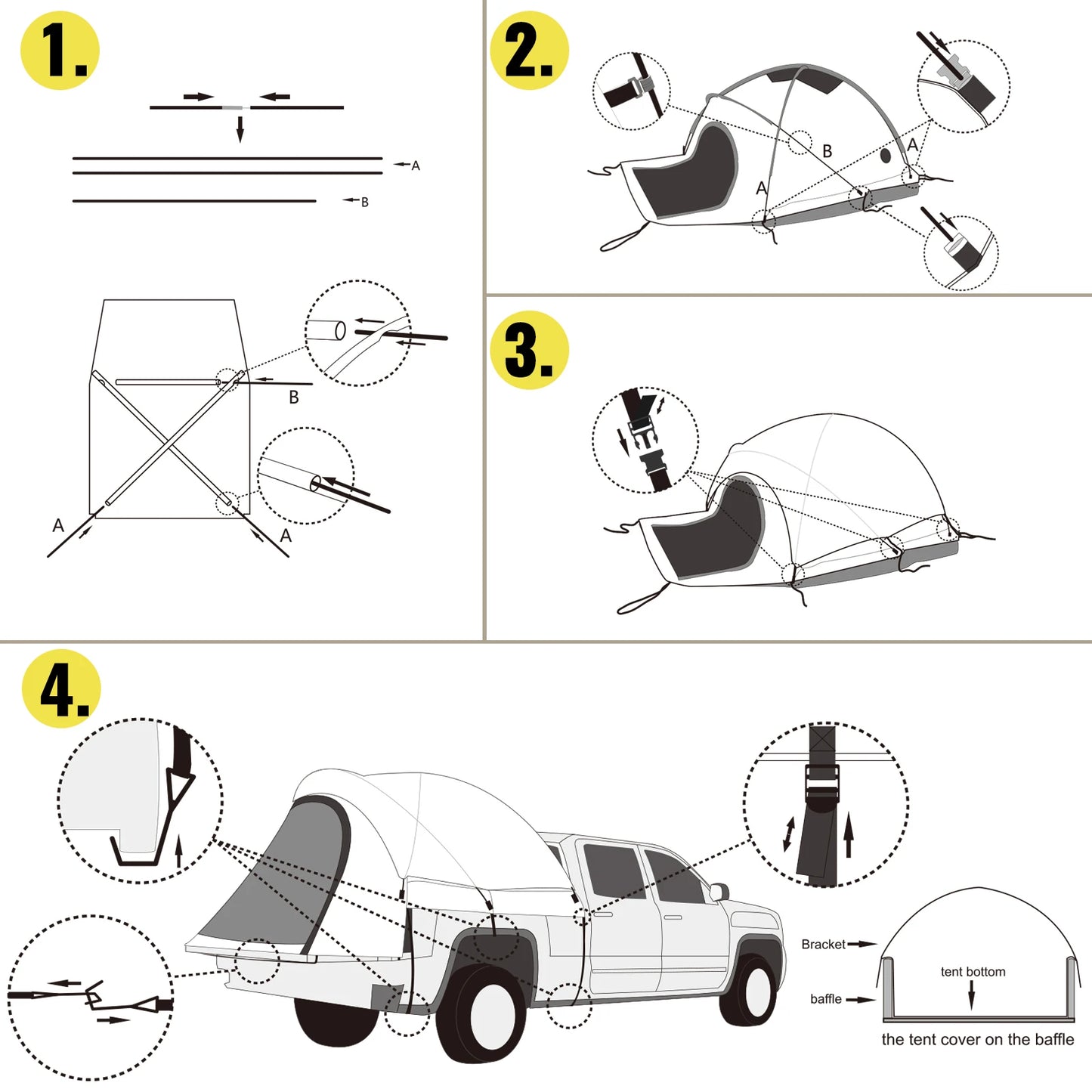 5-8 FT Waterproof Truck Tent for Full / Mid Size Truck 2-Person