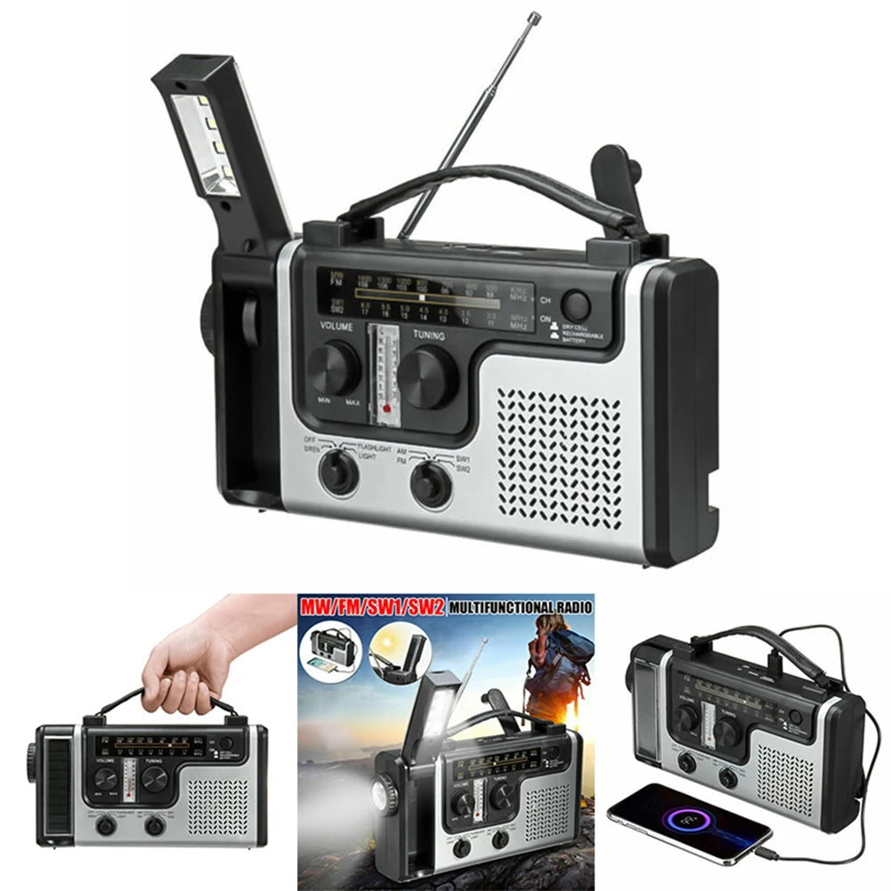 Solar Powered Hand Crank Radio  with LED Flashlight