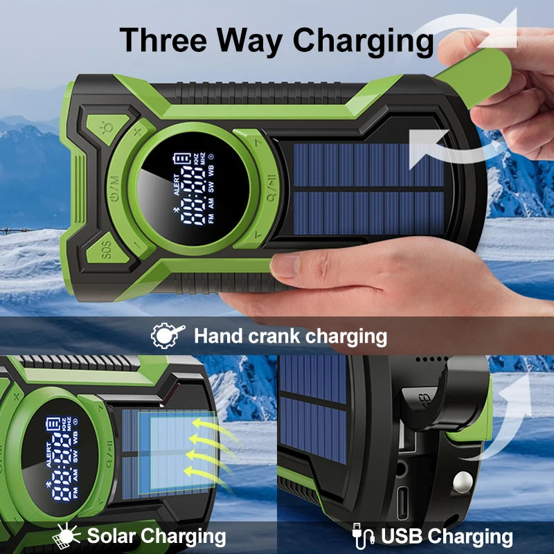 Multifunctional Hand Crank Solar USB Weather Radio with LED Flashlight