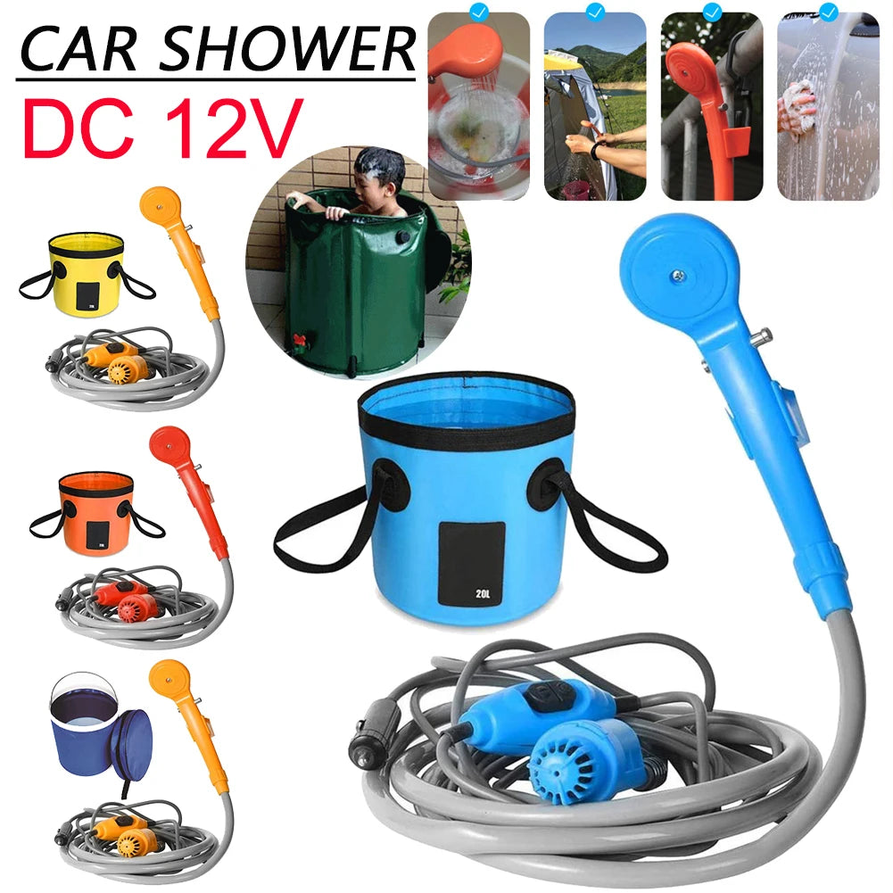 Camping Shower with 20L Water Bucket 12V Pump Electric